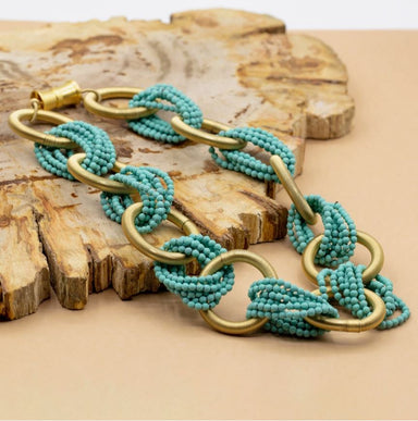 Gold Rings With Connecting Turquoise Hem