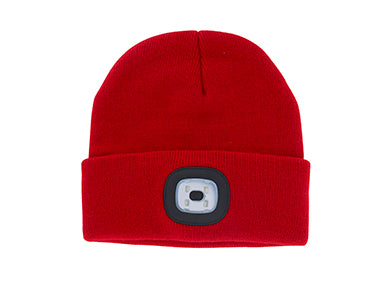 Red Knit Hat With Rechargeable LED Light