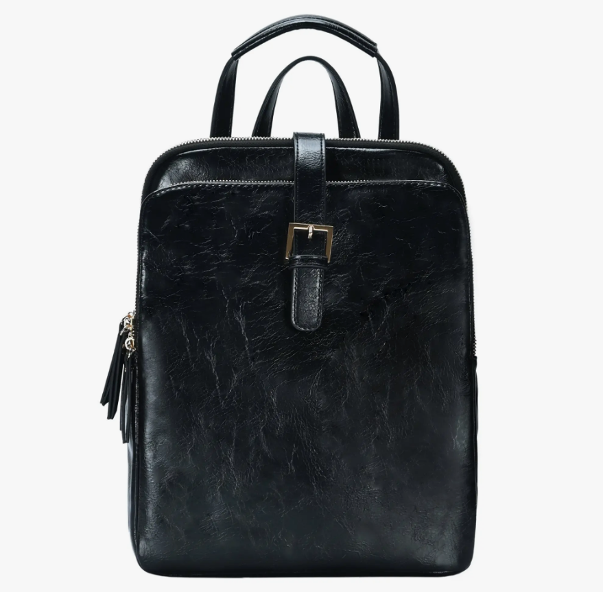 Black Faux Leather Convertible Backpack