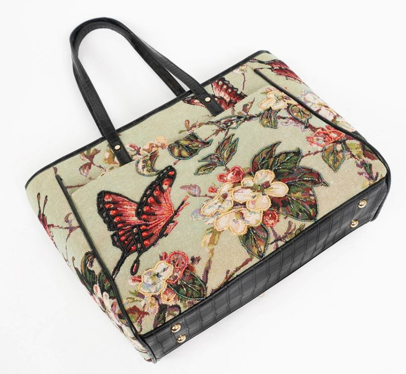 Butterfly Vintage Green Tapestry Tote