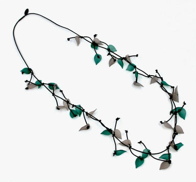 Green & Gray Resin Leaves Leather Necklace