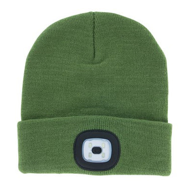Olive Green Knit Hat With Rechargeable LED Light