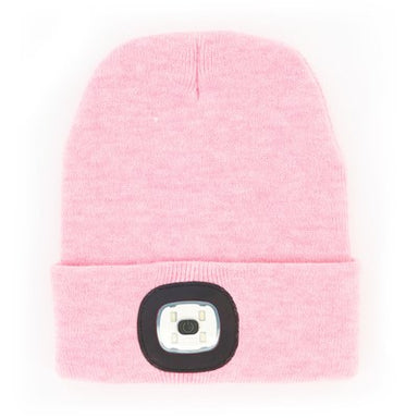 Pink Knit Hat With Rechargeable LED Light