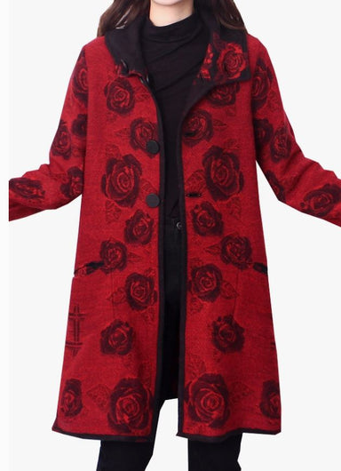 Red Rose Reversible Sweater Coat