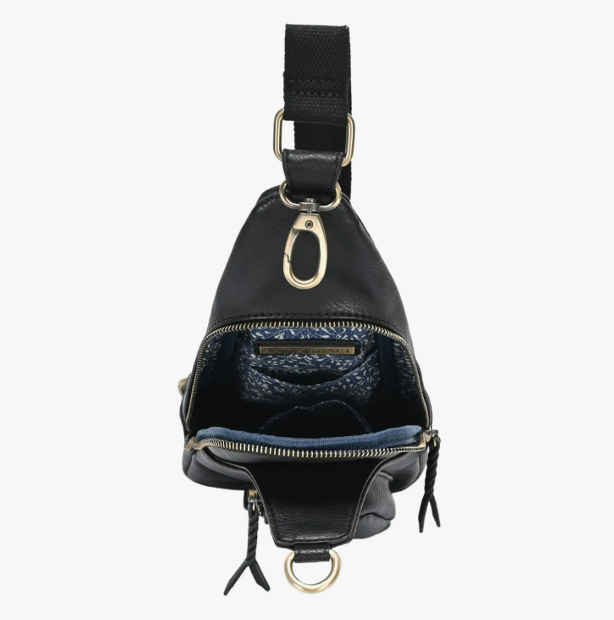 Black Faux Leather Sling Bag