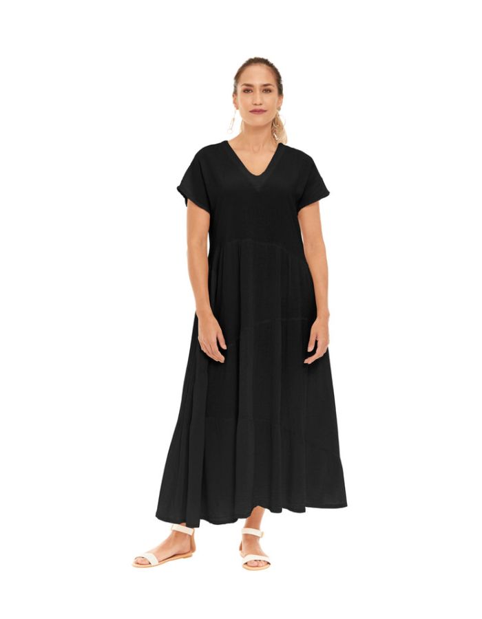Black Toucan Gauze Maxi Dress