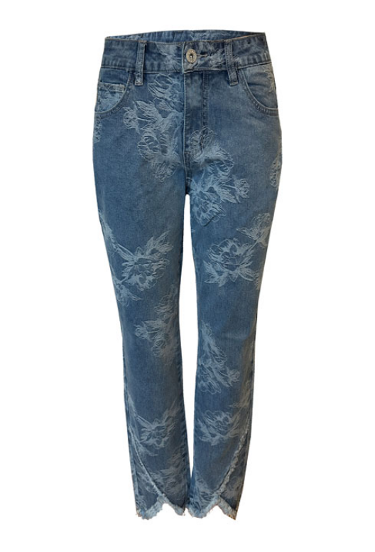 Floral Embossed Ankle Jeans